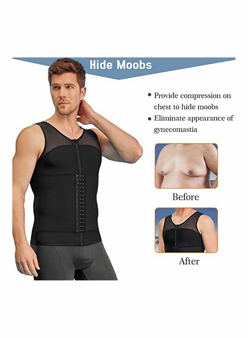 KASTWAVE Mens Slimming Body Shaper Vest, Chest Abdomen Compression Tank Top, Shapewear Chest Abdomen Control Body Shaper Undershirt Workout Vest Tank Top, Belly Hiding Undershirts (Black, L) - Image 2