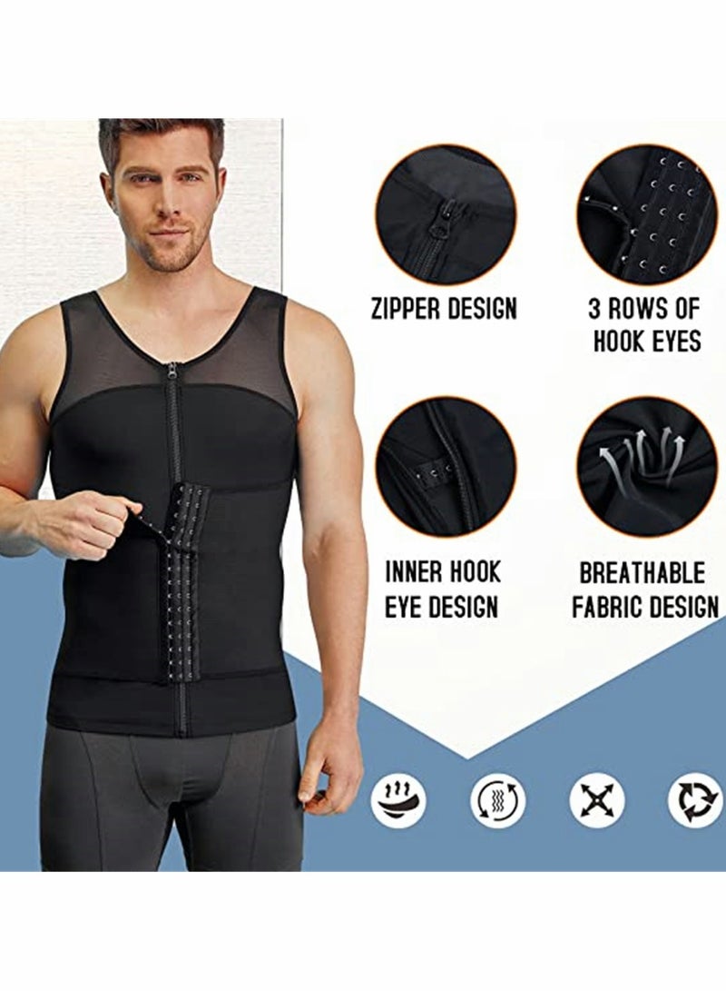 KASTWAVE Mens Slimming Body Shaper Vest, Chest Abdomen Compression Tank Top, Shapewear Chest Abdomen Control Body Shaper Undershirt Workout Vest Tank Top, Belly Hiding Undershirts (Black, L) - Image 4