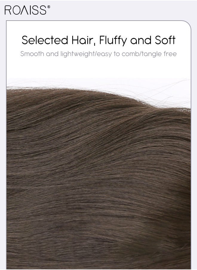 roaiss V-Shaped Dark Brown Hair Extensions One Piece Slightly Curly Straight Hair Extension with 5 Clips Heat Resistant Synthetic Hairpiece for Women Girls 60cm  - Image 5