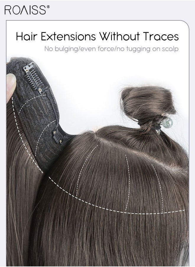 roaiss V-Shaped Dark Brown Hair Extensions One Piece Slightly Curly Straight Hair Extension with 5 Clips Heat Resistant Synthetic Hairpiece for Women Girls 60cm  - Image 4