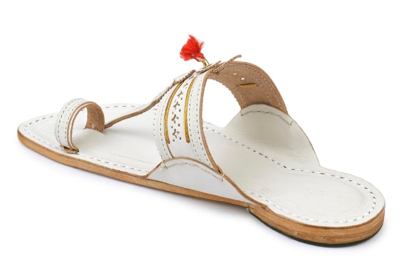KORAKARI Men's Handmade Kolhapuri Genuine Leather Chappal Flip Flops Slippers (UK-10, White) - Image 3