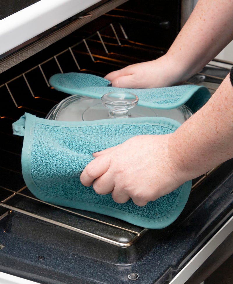 RITZ Terry Potholder & Hot Pad: Unparalleled Heat Resistant, Durable 100% Cotton – Ergonomically Designed for Optimal Grip – Easy-Care Machine Washable – 4-Pack, Dew/Federal - Image 4