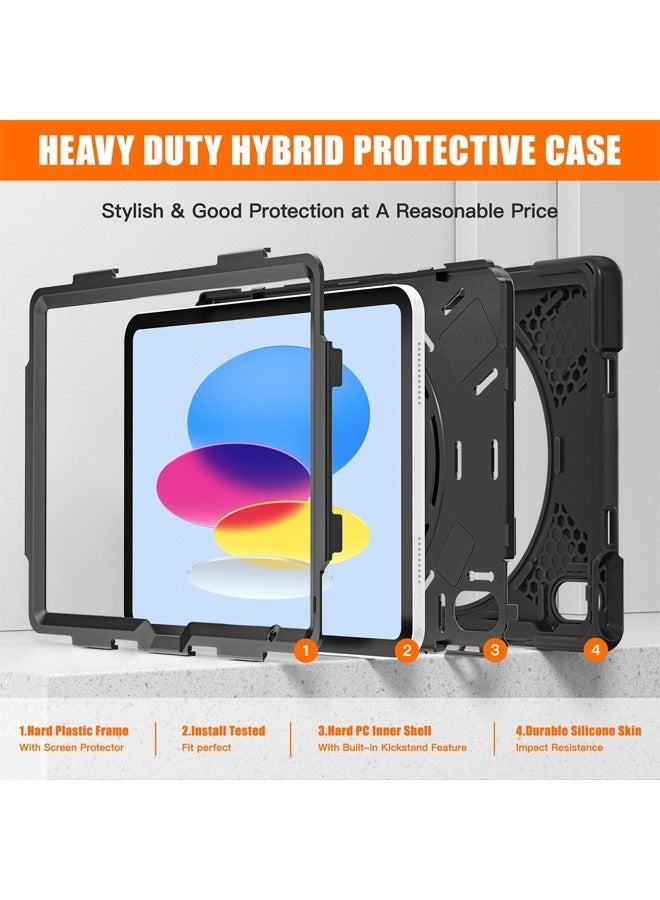 Rock Pow IPad 10th Generation Case 2022 Upgraded Military Grade Heavy Duty Silicone Protector iPad 10th Gen 10.9 inch 2022 Cover Pencil Holder Rotating Stand Handle Shoulder Strap - Image 4