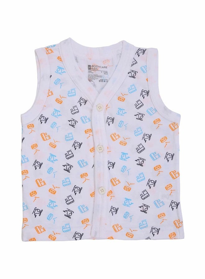 BODYCARE Unisex Cotton Regular Fit Vest White Front Open Half Sleeves Pack of 3.., 12-18 Months - Image 2