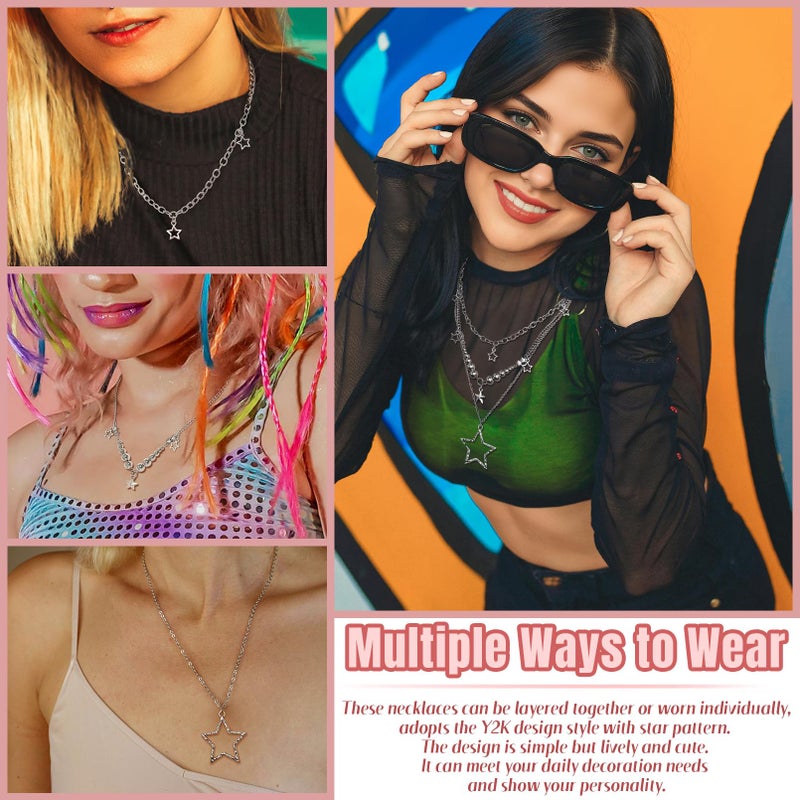 RechicGu 7 Pcs Y2K Star Necklace Set for Women Men Grunge Emo Jewelry Pack Alt Gothic Punk Accessories Rhinestone Star Moonlight Stone Pendant Y2K Irregular Necklaces for Cute Kawaii Outfits Gifts B - Image 3