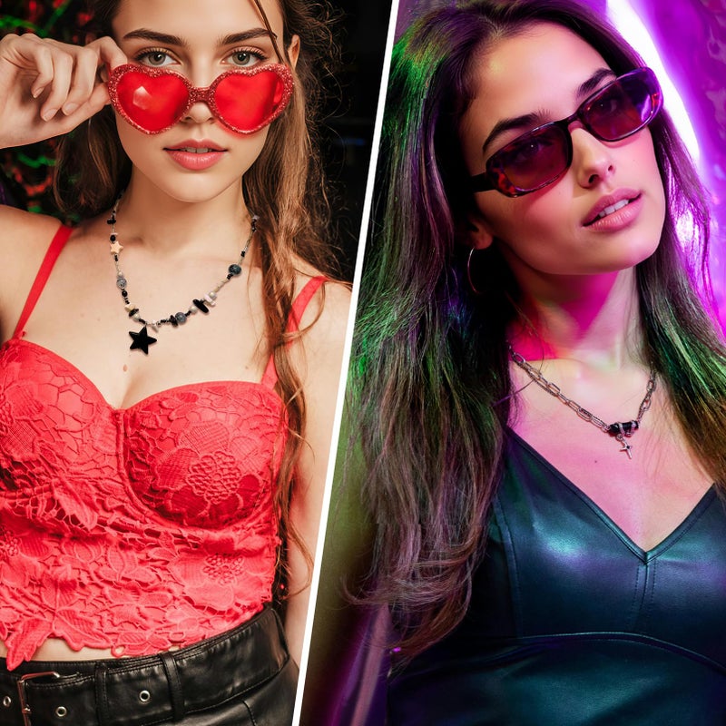 RechicGu 7 Pcs Y2K Star Necklace Set for Women Men Grunge Emo Jewelry Pack Alt Gothic Punk Accessories Rhinestone Star Moonlight Stone Pendant Y2K Irregular Necklaces for Cute Kawaii Outfits Gifts B - Image 2