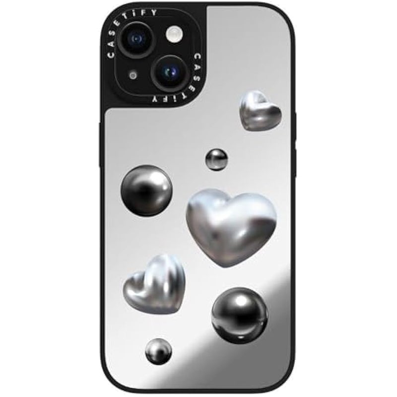 Casetify Mirror iPhone 15 Case 【Reflective / 4.9ft Drop Protection/Compatible with Magsafe】 - Chrome Love - Silver on Black - Image 5