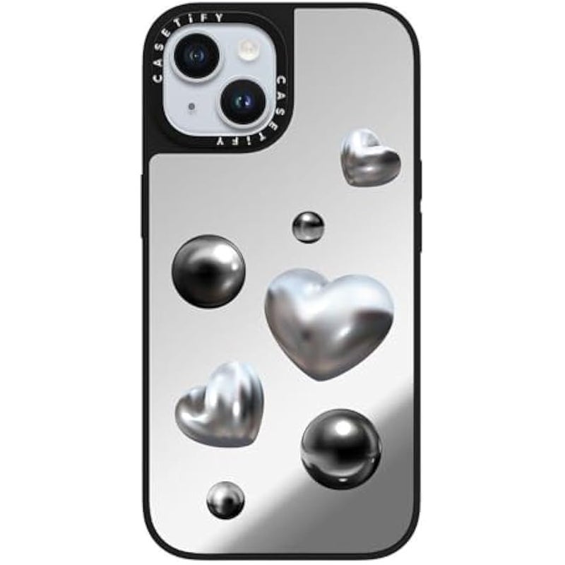 Casetify Mirror iPhone 15 Case 【Reflective / 4.9ft Drop Protection/Compatible with Magsafe】 - Chrome Love - Silver on Black - Image 4