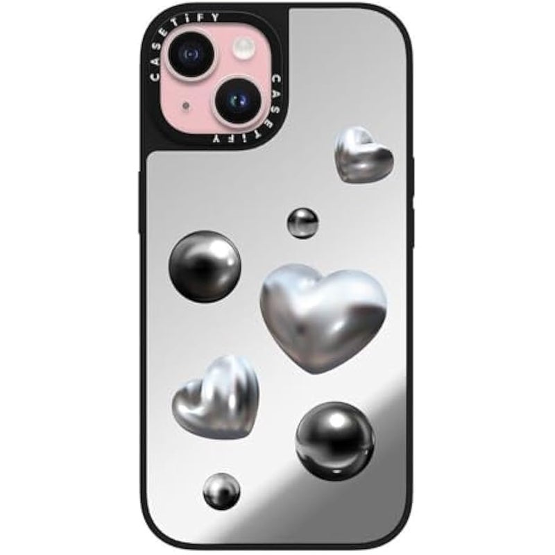 Casetify Mirror iPhone 15 Case 【Reflective / 4.9ft Drop Protection/Compatible with Magsafe】 - Chrome Love - Silver on Black - Image 1