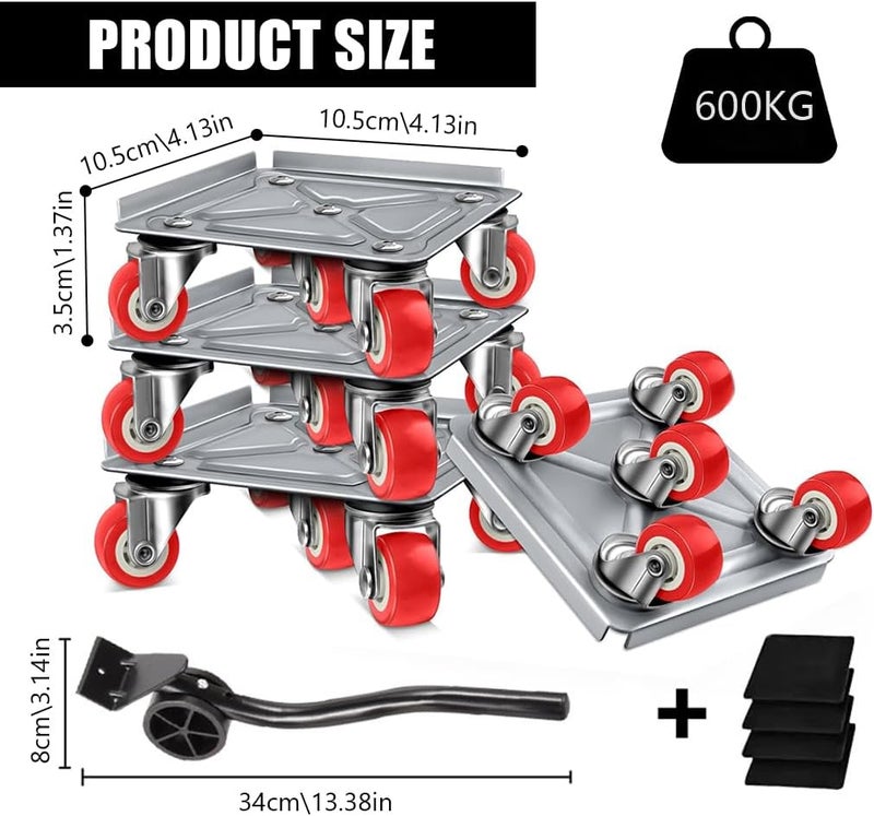 HASTHIP Furniture Movers, 5-wheel Furniture Moving Dolly 600kg Loading Capacity Moving Dolly with Lifting Tool Anti-slip Furniture Dolly for Table, Sofa, Plant Pot, Home Appliances - Image 2