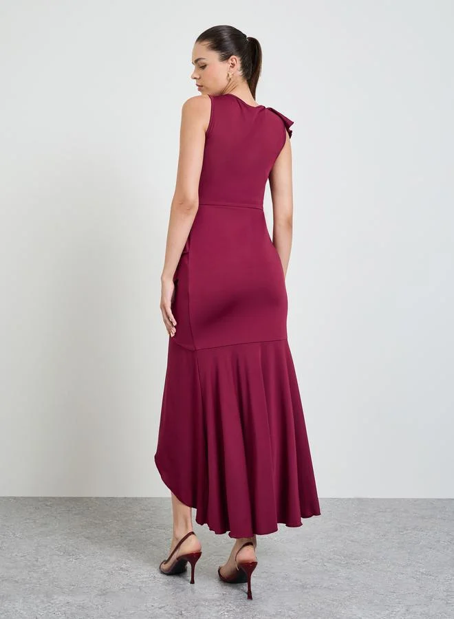 Take Two  Burgundy Solid Pleated Details A-Line Dress for Women | Best Price UAE