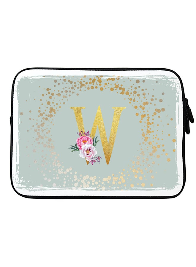 Stylizedd Laptop Sleeve Bag for Macbook 13, 14, 15, 16 inch- Custom Monogram Initial Letter Floral Pattern Alphabet - W  (Light Grey)  - Image 1