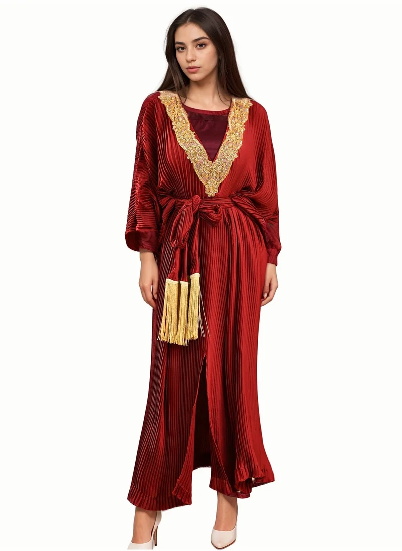 وي كرييت Red Pleated Jalabiya By WECRE8