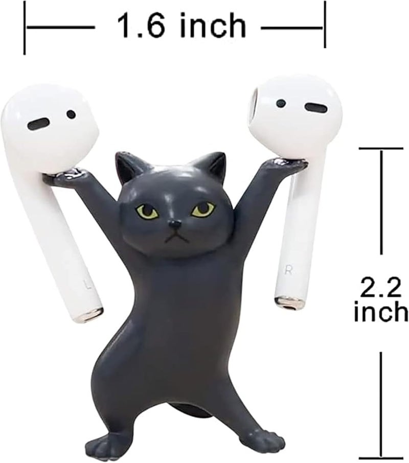 ATHAND Cute Stuff Home Decor Fun Kitty Decoration for Desk Shelf Magnetic Dance Cat Airpod Holder Headphone Earbuds Holder for Apple AirPods 1& 2 3 Pro, Unique Birthday Bday Gifts Ideas (Black) - Image 4