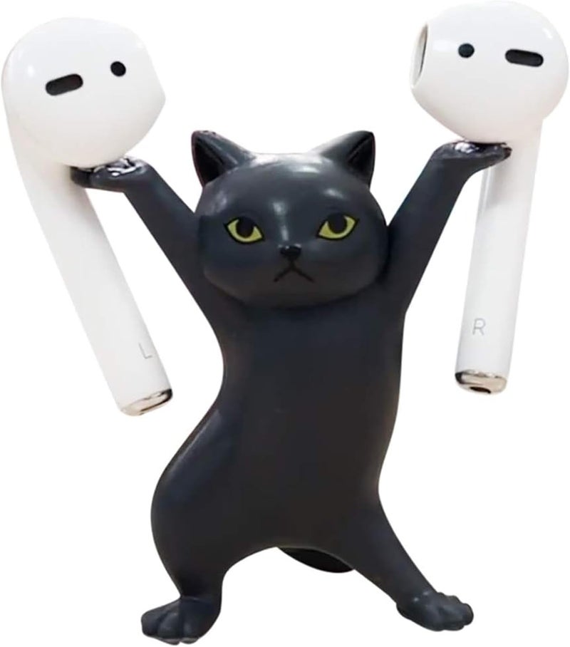ATHAND Cute Stuff Home Decor Fun Kitty Decoration for Desk Shelf Magnetic Dance Cat Airpod Holder Headphone Earbuds Holder for Apple AirPods 1& 2 3 Pro, Unique Birthday Bday Gifts Ideas (Black) - Image 1