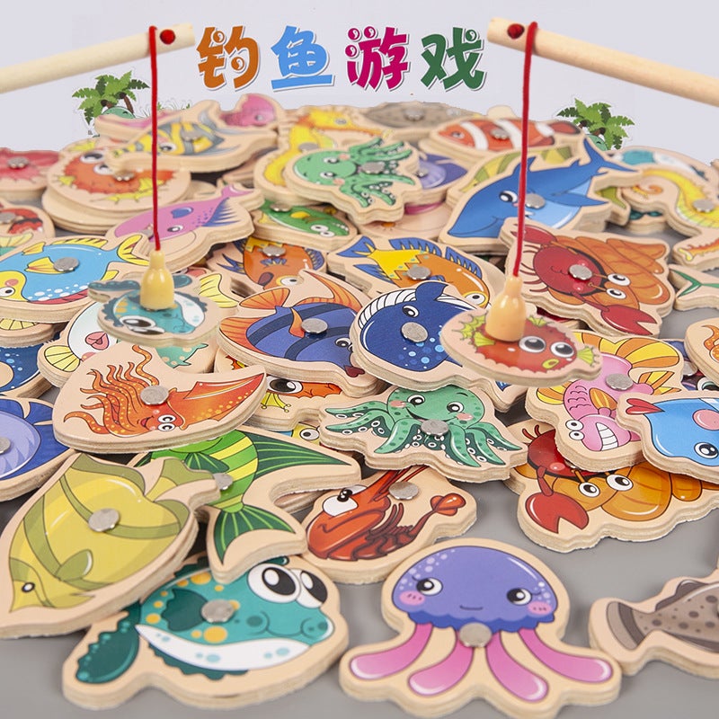 Factory Wooden Magnetic Fish Young Children Baby Hands-On Parent-Child Game Kindergarten Materials Fishing Toys - Image 2