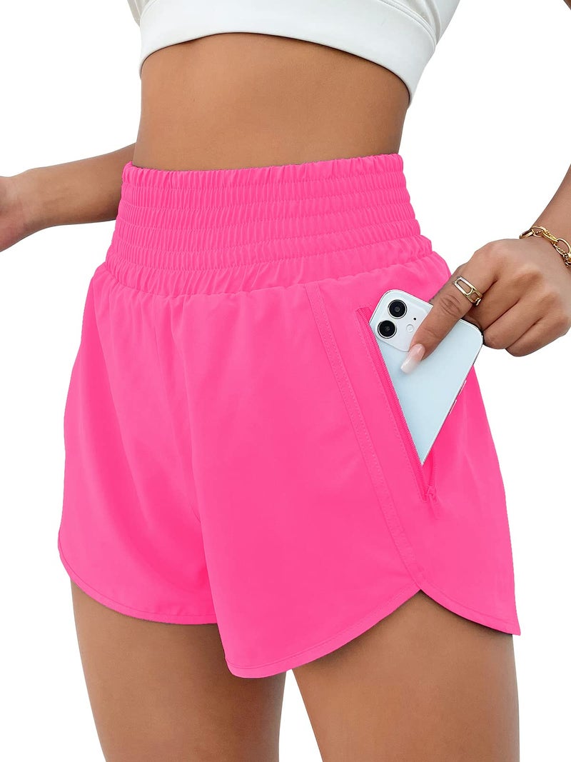 BMJL Women's Athletic Shorts High Waisted Running Short Pocket 2.5" Sporty Shorts Gym Elastic Workout Shorts(L,Hot Pink) - Image 1