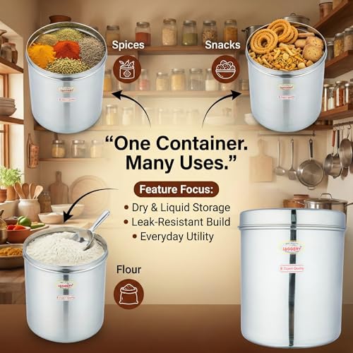 JAGGERY® Stainless Steel Tall Container, Ubha Dabba (Set of 2) (Dia_19, Height_ 21Cm, Capacity_ 4.8 Litre, Silver) - Image 5