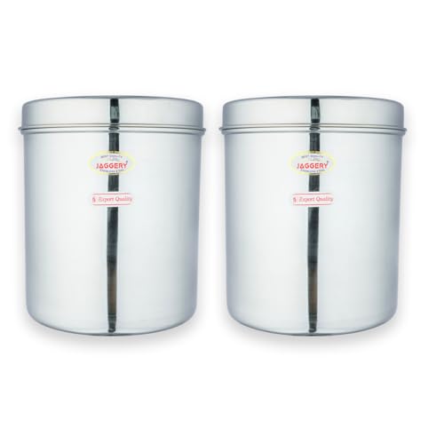JAGGERY® Stainless Steel Tall Container, Ubha Dabba (Set of 2) (Dia_19, Height_ 21Cm, Capacity_ 4.8 Litre, Silver) - Image 1