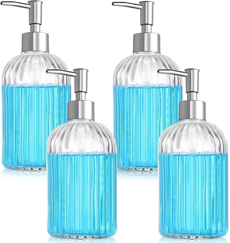 Luximal 4-Pack Glass Soap Dispenser Set (400ml Each) | Refillable Handwash & Sanitizer Bottle with ABS Pump for Bathroom, Kitchen, Sink & Wash Basin - Image 1