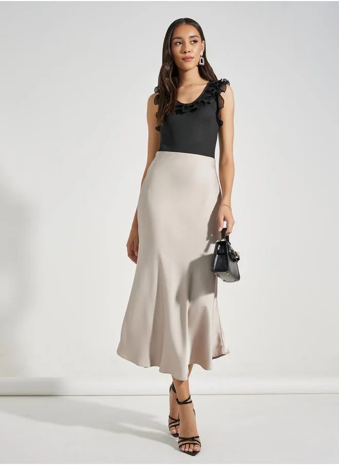 Styli Solid Knit Sleeveless Bodysuit with Ruffles