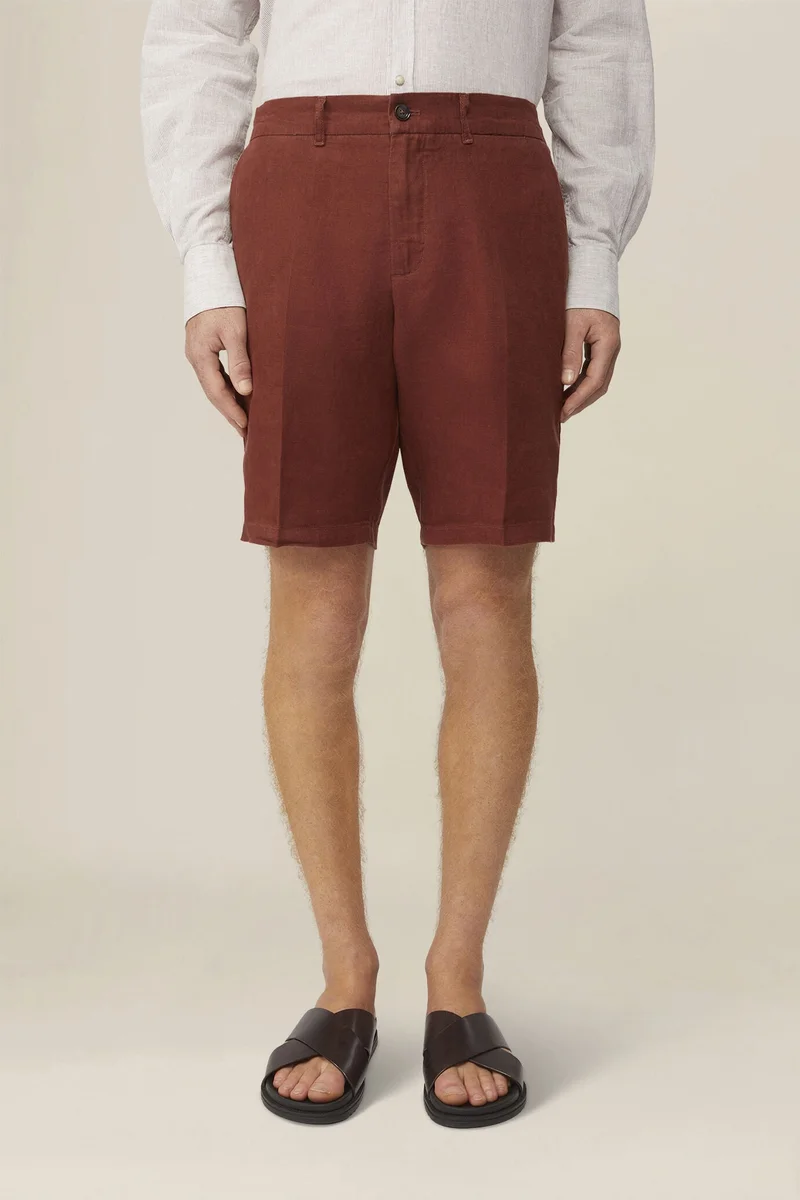 Doppelganger Orange Men's 100% linen Bermuda shorts, regular fit - Rust for Men | Best Price UAE