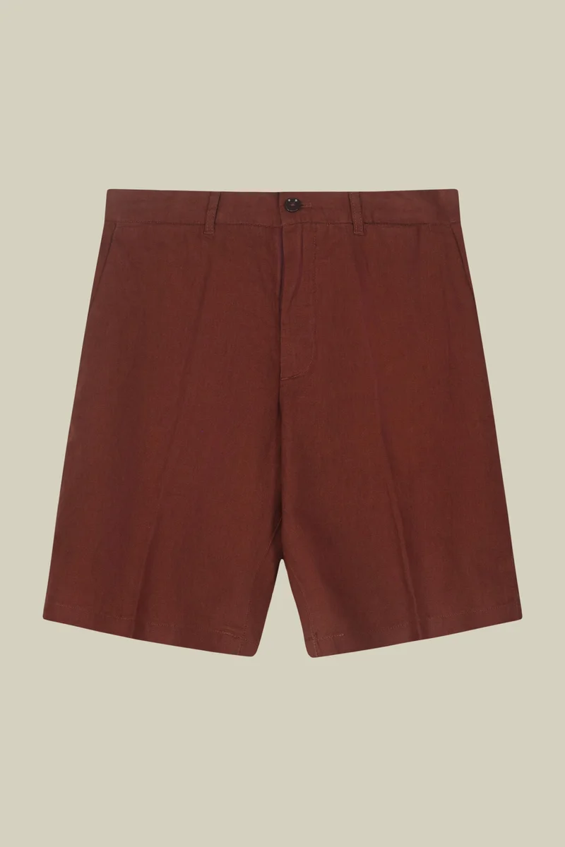 Doppelganger Orange Men's 100% linen Bermuda shorts, regular fit - Rust for Men | Best Price UAE