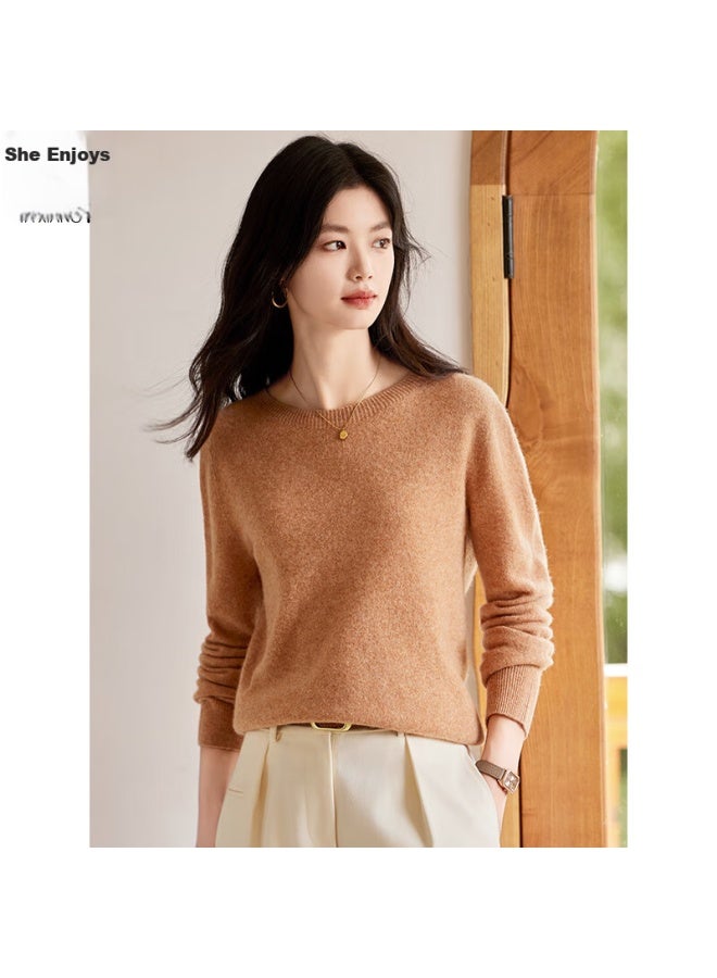 She Enjoys 100% Pure Wool Sweater, Women's Round Neck, Warm Top, Autumn And Winter Inner Layer, Base Layer, Knitted Sweater, T144z8004 - Image 3