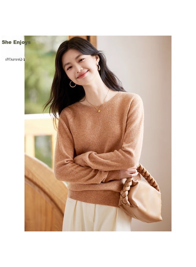 She Enjoys 100% Pure Wool Sweater, Women's Round Neck, Warm Top, Autumn And Winter Inner Layer, Base Layer, Knitted Sweater, T144z8004 - Image 2