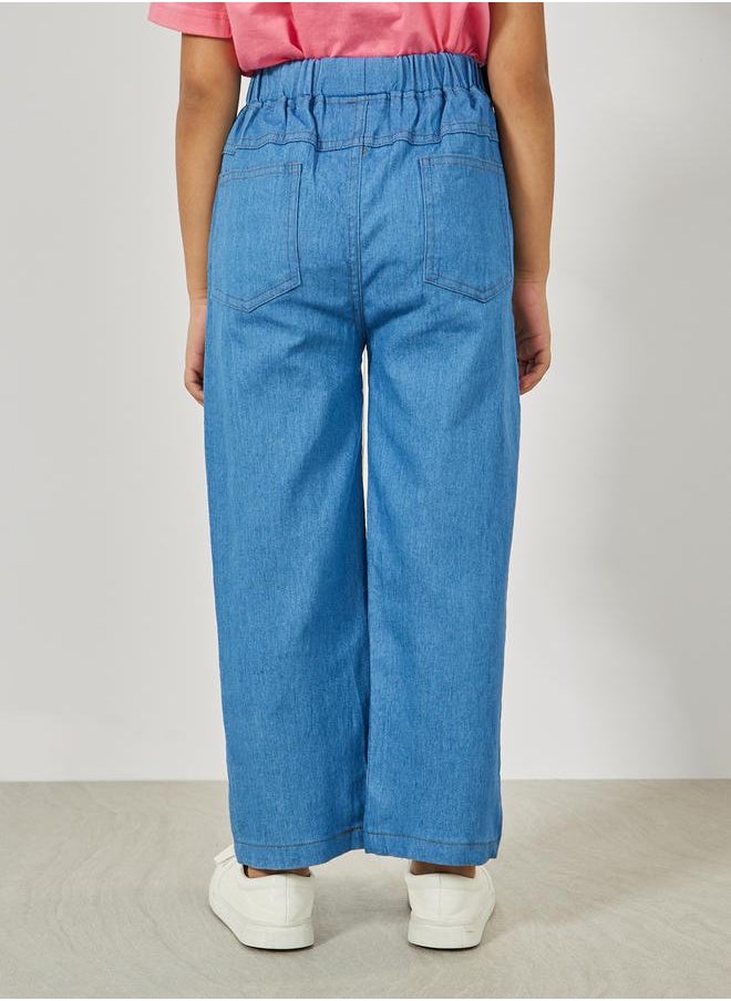 Styli - Solid Elastic Waistband Straight Leg Jeans - Image 1