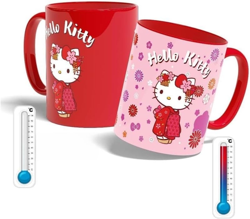 Konix Hello Kitty Kimono Heat Active Mug, 320 ml, Red - Image 1