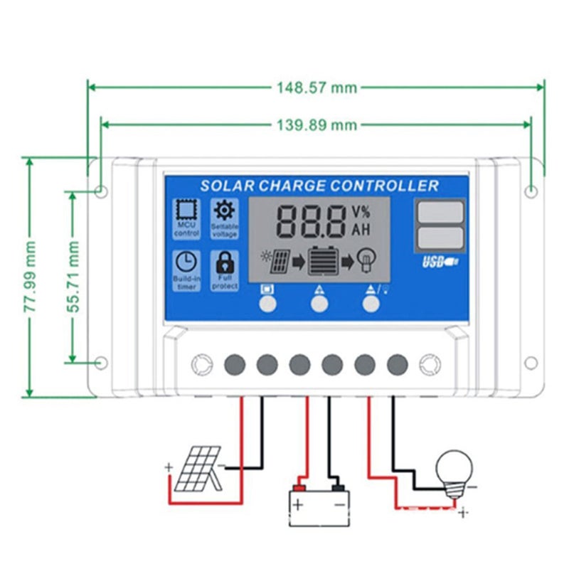100A Solar Panel Controller Solar Recharger Controller LCD Display Screen Street Lamp System Recharge Controller PWM Recharge Management Dual USB Output Controller - Image 5