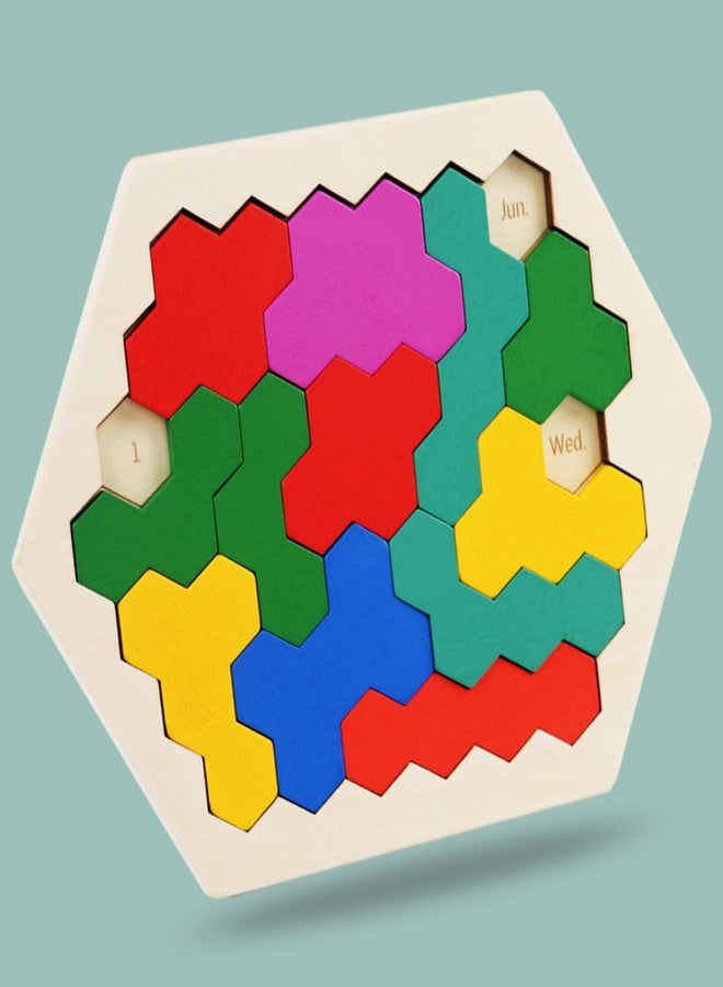 Cubelelo Drift Honeycomb Weekday Calendar Puzzle | A-Puzzle-A-Day | Premium Wooden Challenging Hexagon Shape Tetris Tangram Brain Storming Toy for Kids & Adults | Ideal Gift for Ages 3 and Above - Image 4
