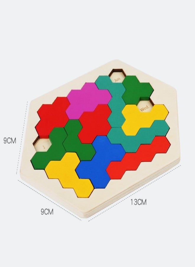 Cubelelo Drift Honeycomb Weekday Calendar Puzzle | A-Puzzle-A-Day | Premium Wooden Challenging Hexagon Shape Tetris Tangram Brain Storming Toy for Kids & Adults | Ideal Gift for Ages 3 and Above - Image 3