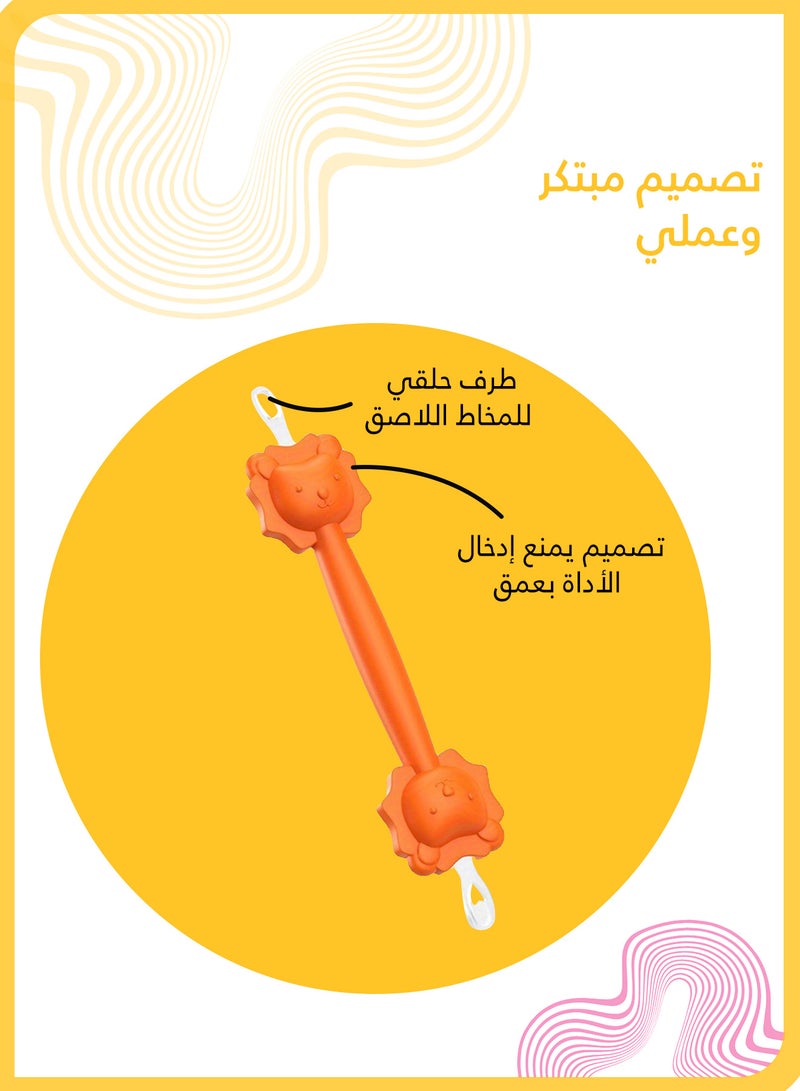 شي آند ليتل العربية: طقم 2 أدوات تنظيف أنف وأذن للرضع، ملقط ومشبك على شكل أسد، آمن ولطيف لإزالة المخاط وشمع الأذن للمواليد (برتقالي) - Image 3