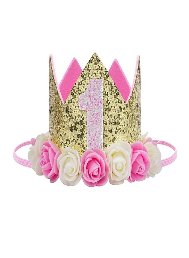 Happy Space HAPPYSPACE Birthday Crown/Hairband/Headband/tiara For 1yr/2yr/3yr (1 Year, Pink), Birthday cap for baby girl 1year - Image 1