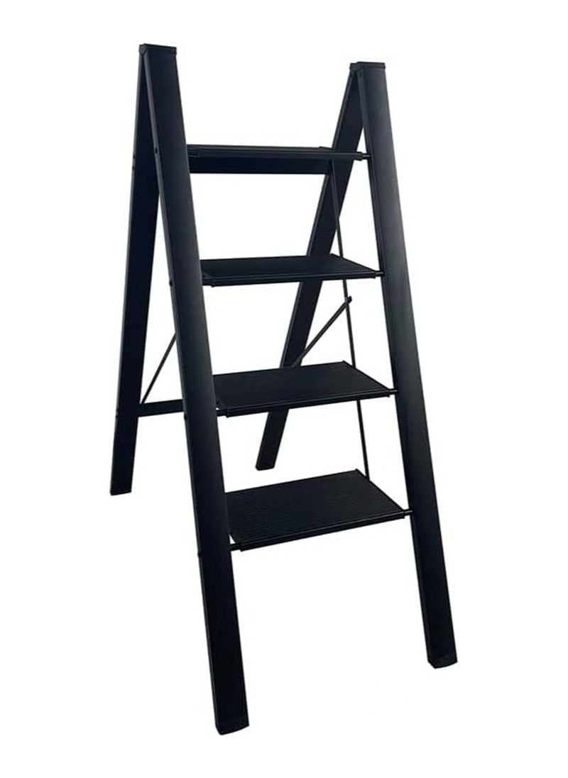 VIO - Step Ladder Portable Folding Step Stool Anti-Slip Wide Pedal Stepladders for Kitchen Home Office Garage Use Space Saving 4 Step Ladder Black - Image 1