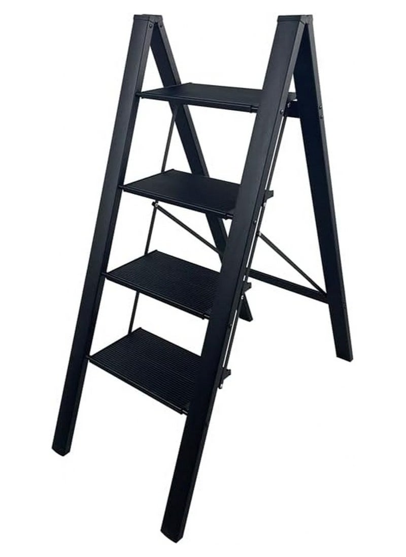 VIO - Step Ladder Portable Folding Step Stool Anti-Slip Wide Pedal Stepladders for Kitchen Home Office Garage Use Space Saving 4 Step Ladder Black - Image 1