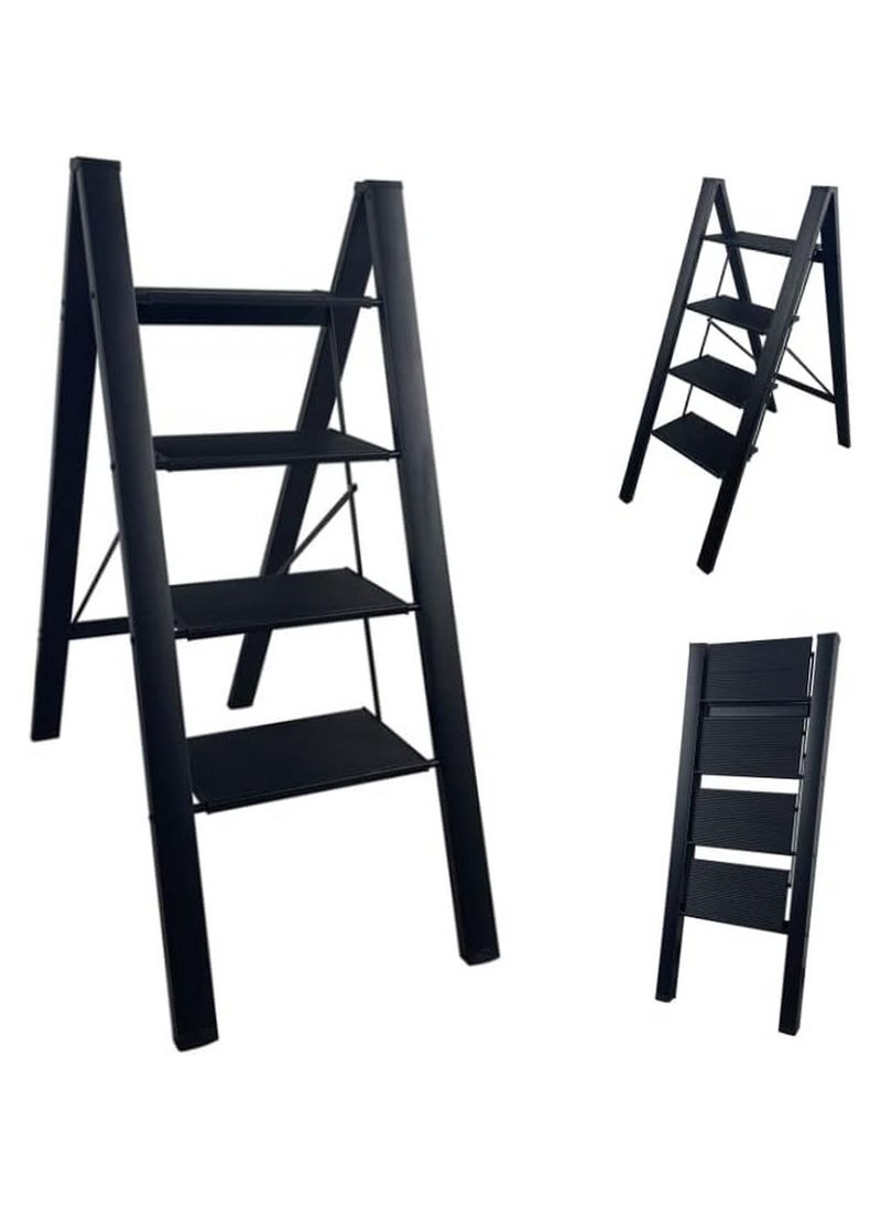 VIO - Step Ladder Portable Folding Step Stool Anti-Slip Wide Pedal Stepladders for Kitchen Home Office Garage Use Space Saving 4 Step Ladder Black - Image 1