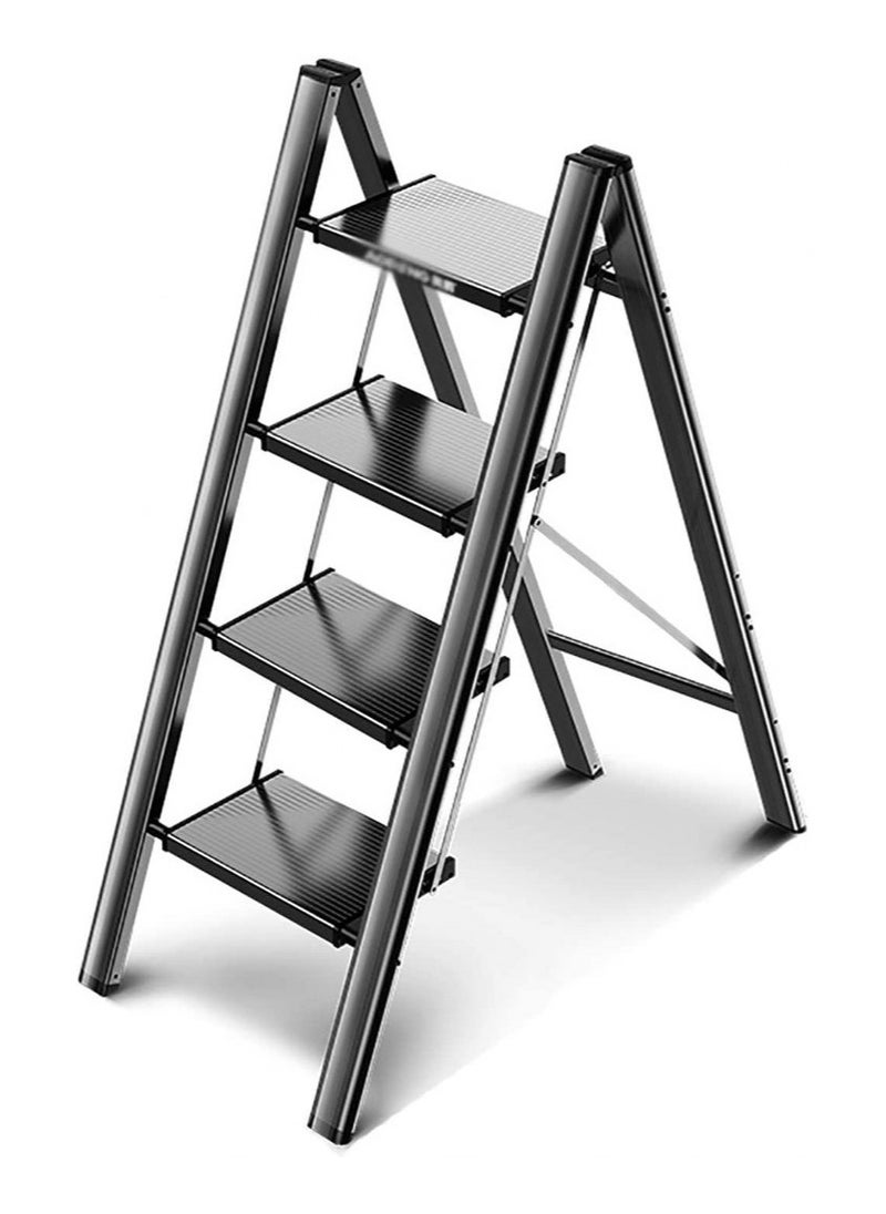 VIO - Step Ladder Portable Folding Step Stool Anti-Slip Wide Pedal Stepladders for Kitchen Home Office Garage Use Space Saving 4 Step Ladder Black - Image 1