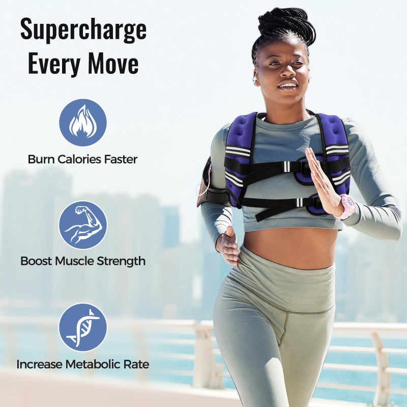 Zeerun Weighted Vest for Women & Men with Reflective Stripe and Adjustable Buckle, Comfortable & Durable Rucking Vest for Walking, Running & Strength Training, 15LBS-Purple - Image 2