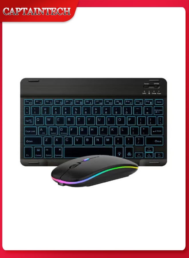 Captaintech Slim Rechargeable Bluetooth Keyboard u0026 Mouse Combo for iPad – 7-Color Backlit, Wireless Keyboard with Touchpad, Compatible with iPad 9th/8th Gen, Pro/Air/Mini u0026 iPhone 14/13/12 (Lightweight - Image 1