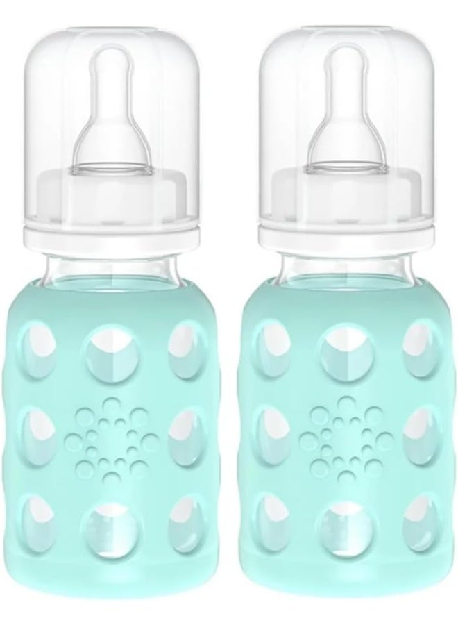 lifefactory زجاجة رضّاعة للأطفال من لايف فاكتوري مع غلاف سيليكون 4 أونصات، عبوة من 2 - نعناعي - Image 1