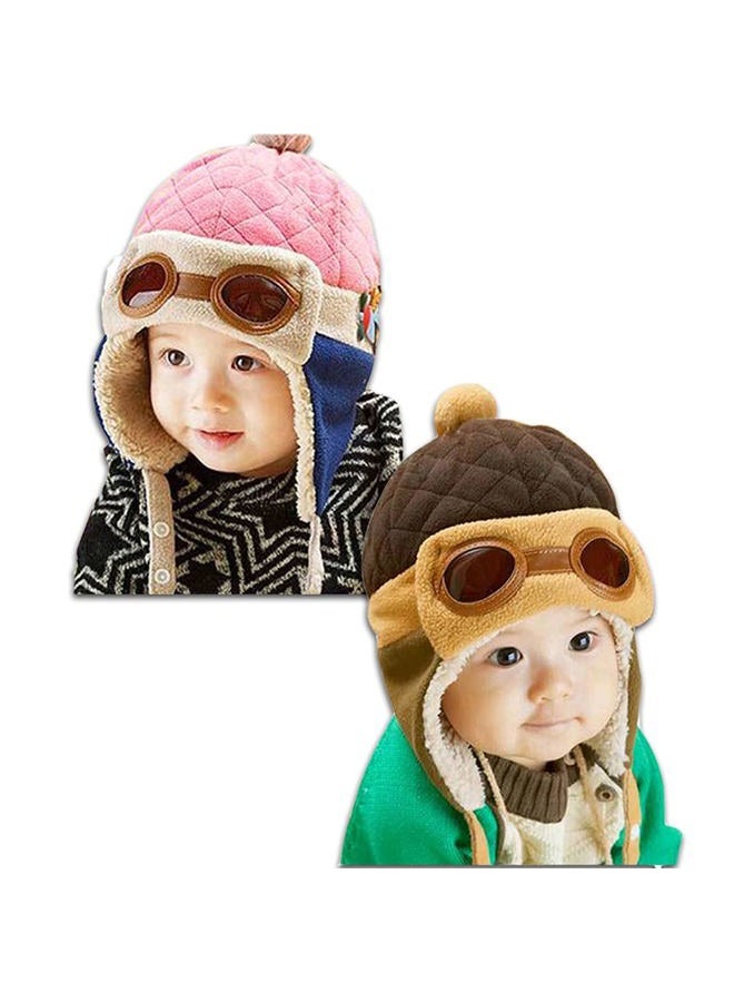 XYX Crochet Earflap Pilot Hats Rabbit Ears Beanie Cap Winter Warm Knit Caps for Toddlers Baby Girls and Boys, Hat-coffee Pink, Medium - Image 1