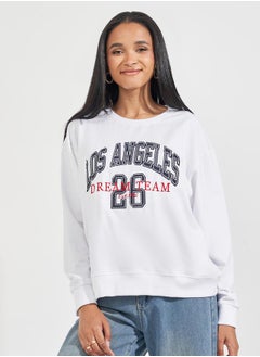 Regular Fit Longline Slogan Print Sweatshirt