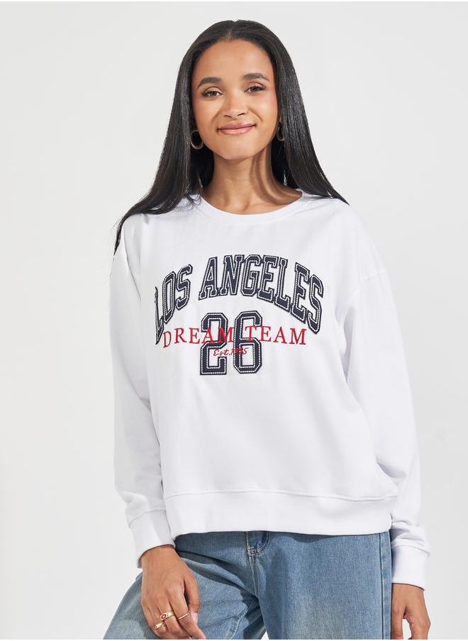Styli - Regular Fit Longline Slogan Print Sweatshirt - Image 1