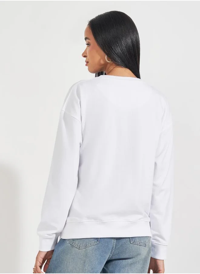 Styli Regular Fit Longline Slogan Print Sweatshirt