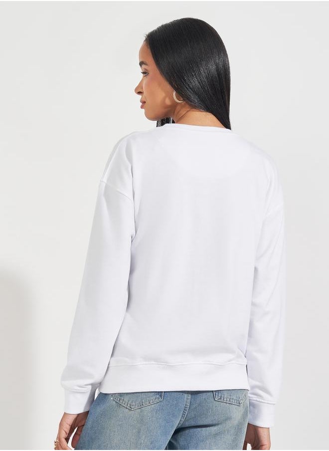 Styli - Regular Fit Longline Slogan Print Sweatshirt - Image 1