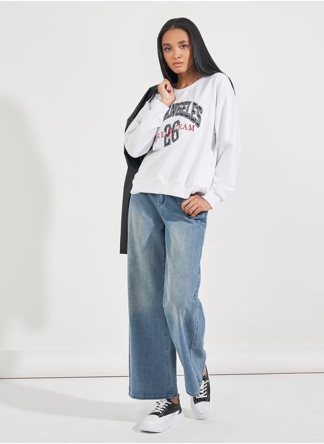 Styli - Regular Fit Longline Slogan Print Sweatshirt - Image 1