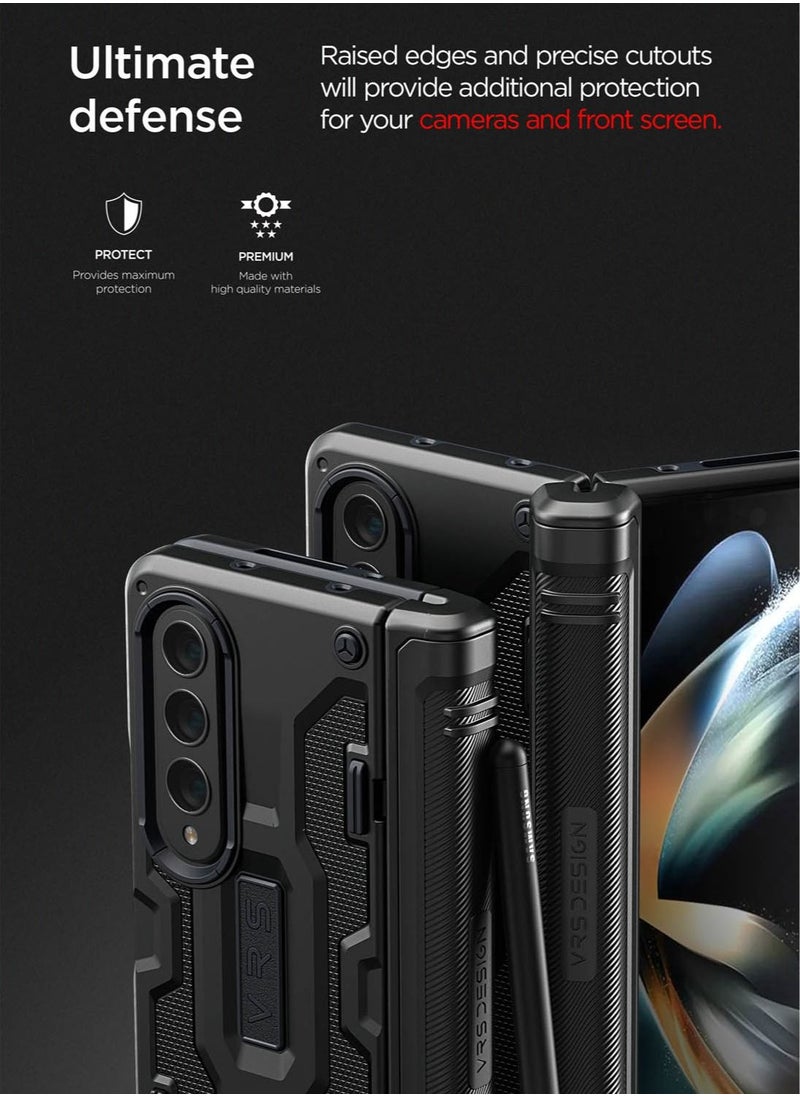 VRS Design - Terra Guard Active S (S-Pen Compartment in Hinge Protection) Case Cover For Samsung Galaxy Z Fold 4 (2022) With Screen Protector - Matte Black (S-Pen NOT Included) - Image 1